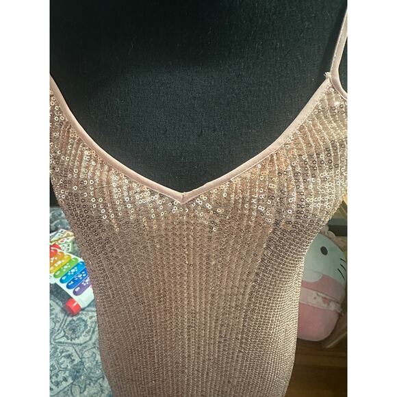 1.STATE “Dramatic Pause” Nude Sequin Midi Slip Dress | Elegant Eveningwear - Picture 2 of 7